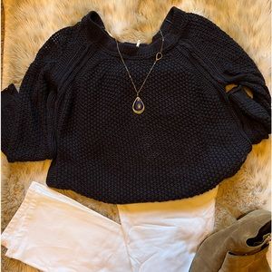 Free People navy crochet sweater